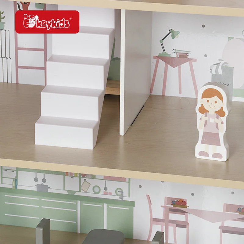 Realistic Toy Furniture Wood Modern Family Dollhouse for Kids Ages 3+ W06A587B